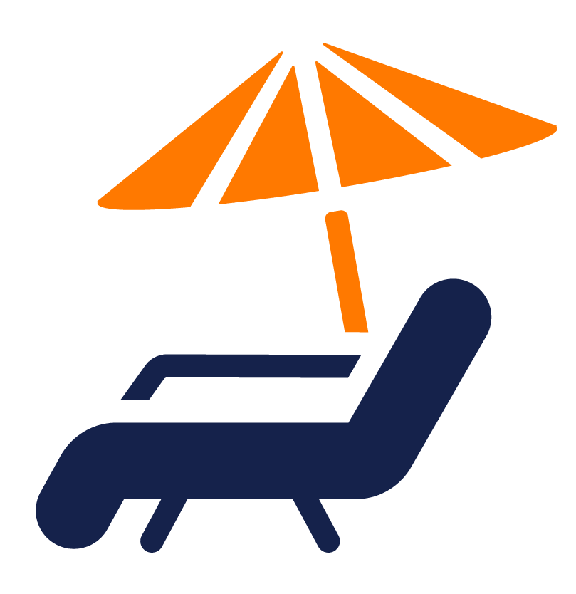 Chaise lounge and an umbrella.