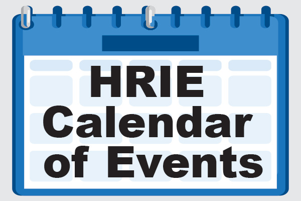 Stylized calendar reading "HRIE Calendar of Events."
