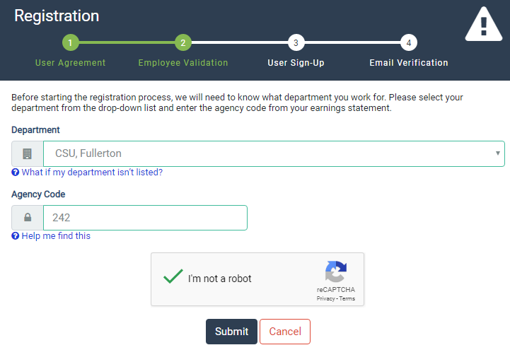 Cal Connect registration page